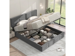 Cama Casal 140x190 Cinza Veludo Listrado Com Mecânica Hidráulica E Cabeceira Ajustável
