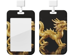 Porta Crachá Dragão Dourado Com Design Vertical De E Cordão, Capa Impermeável De Plástico Cartões, Porta Crachá