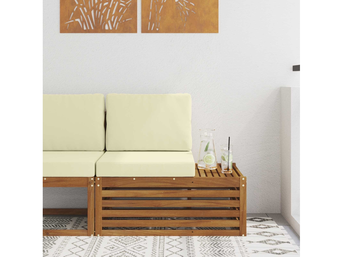 Vidaxl Sofá De Canto Externo Com Almofada Natural 91 X 63 X 73 Cm