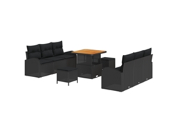 Conjunto 9 Sofá De Jardim Vidaxl Preto Vime Pe (80 X 80 X 71 Cm)