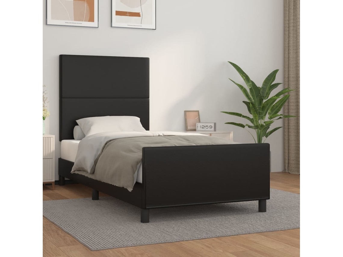 Estrutura Cama C/ Cabeceira 100x200 Cm Couro Artificial Preto