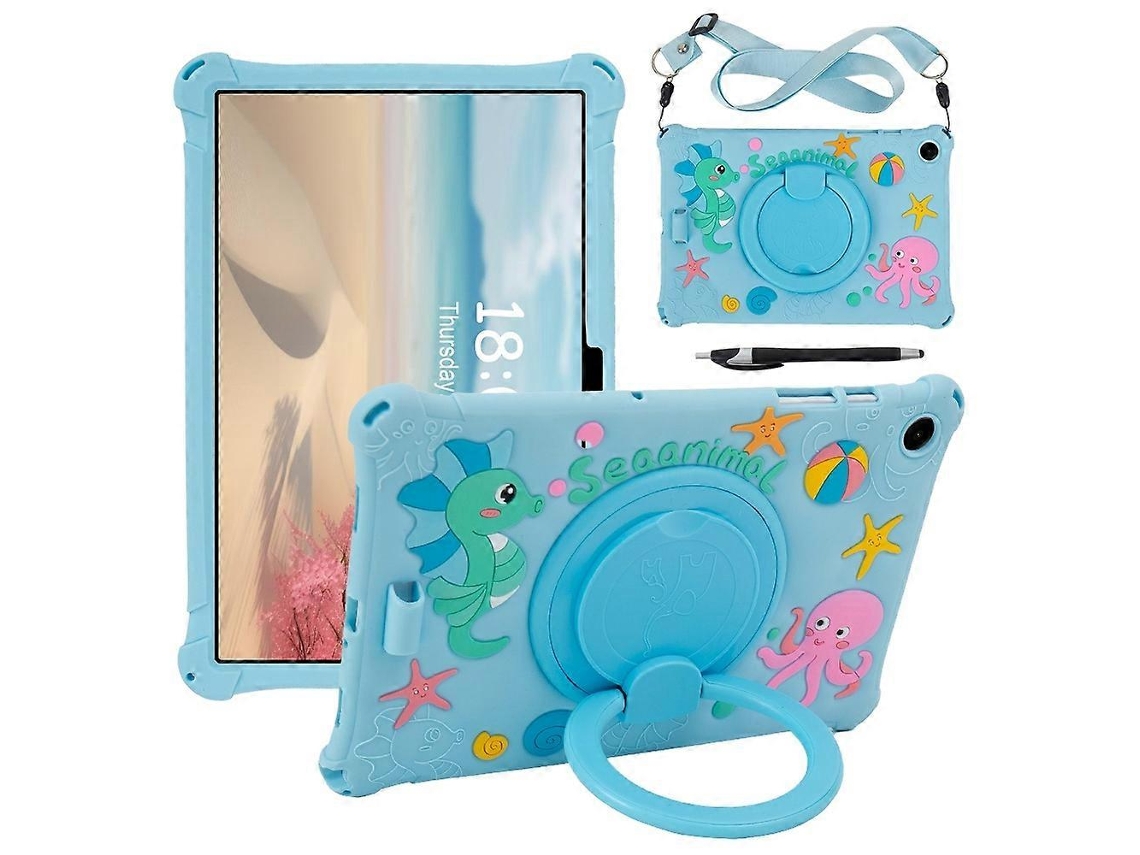 Capa De Silicone Com Suporte Giratório E Desenho Animado Para Samsung Galaxy Tab A9 Com Cordão Slowmoose