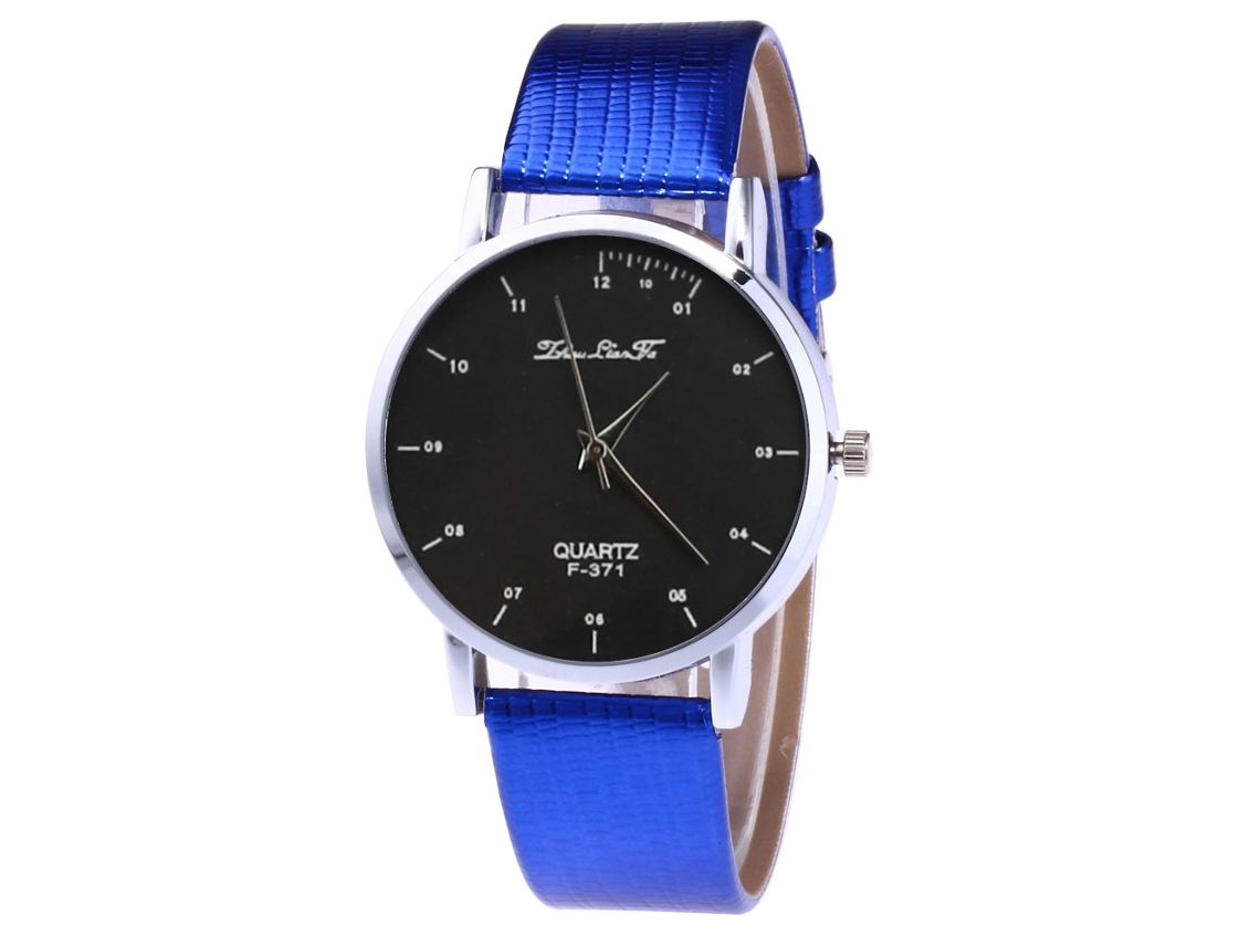 Relógio analógico de quartzo com pulseira de PU para homens e mulheres, mostrador redondo (azul)
