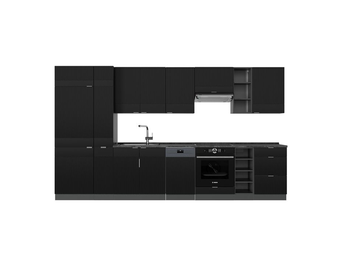 Cozinha Fame-line, 355cm, Pt Antracite, Preto Listrado/antracite, Antracite, Vicco
