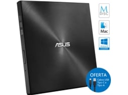 Drive Ótica Externa ASUS ZenDrive U9M SDRW-08U9M-U (USB-USB-C - Preta) — M-DISC | USB 2.0 / C | Ultra-Slim | 8X