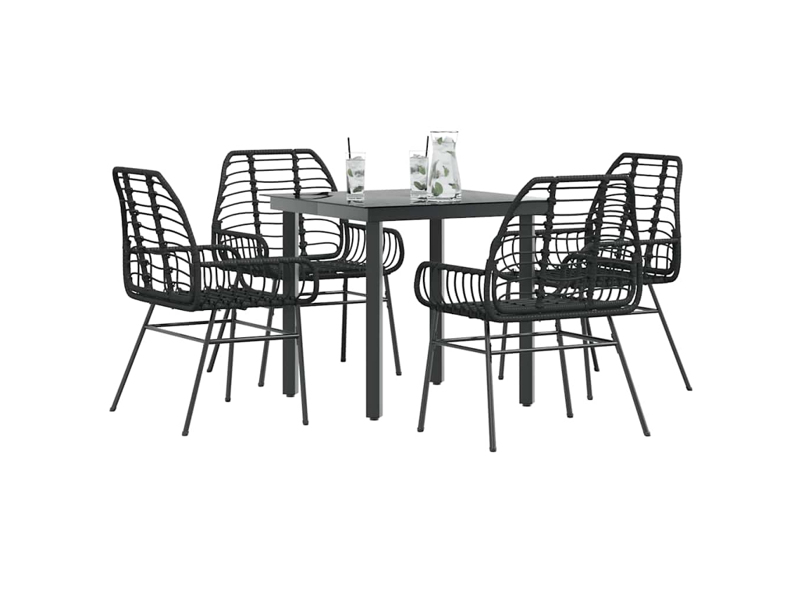 Vidaxl Conjunto De Jantar Jardim 5 Peças Vidro Vime Pe Preto