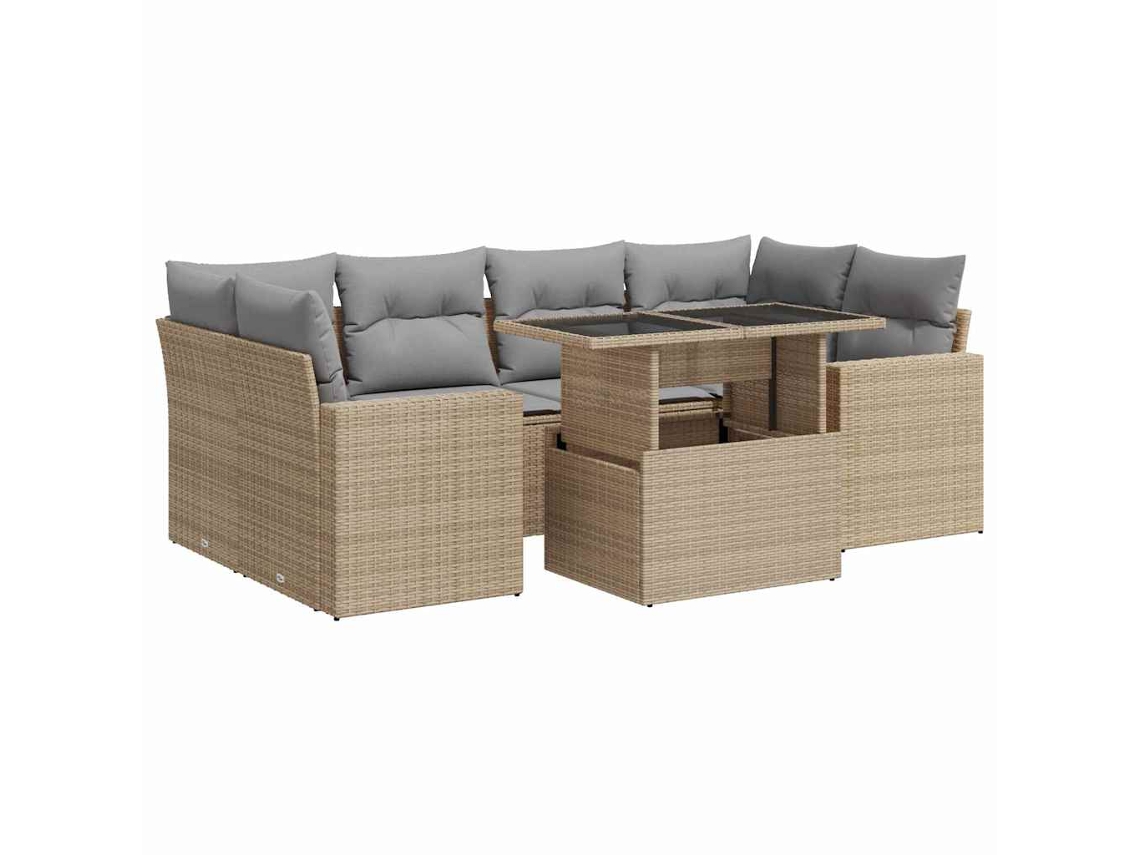 Conjunto de 7 Sofás para Jardim com Almofadões Vime Pe Bege MAISON EXCLUSIVE (7 pcs)