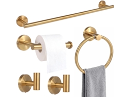Conjunto Genérico De Acessórios Parede Dourados Para Banheiro, 5 Peças Em Aço Inoxidável, Inclui Barra Para Toalha