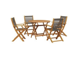 5 Pcs Conjunto de Jantar para Jardim, Polipropileno/Madeira Maciça, Cinza