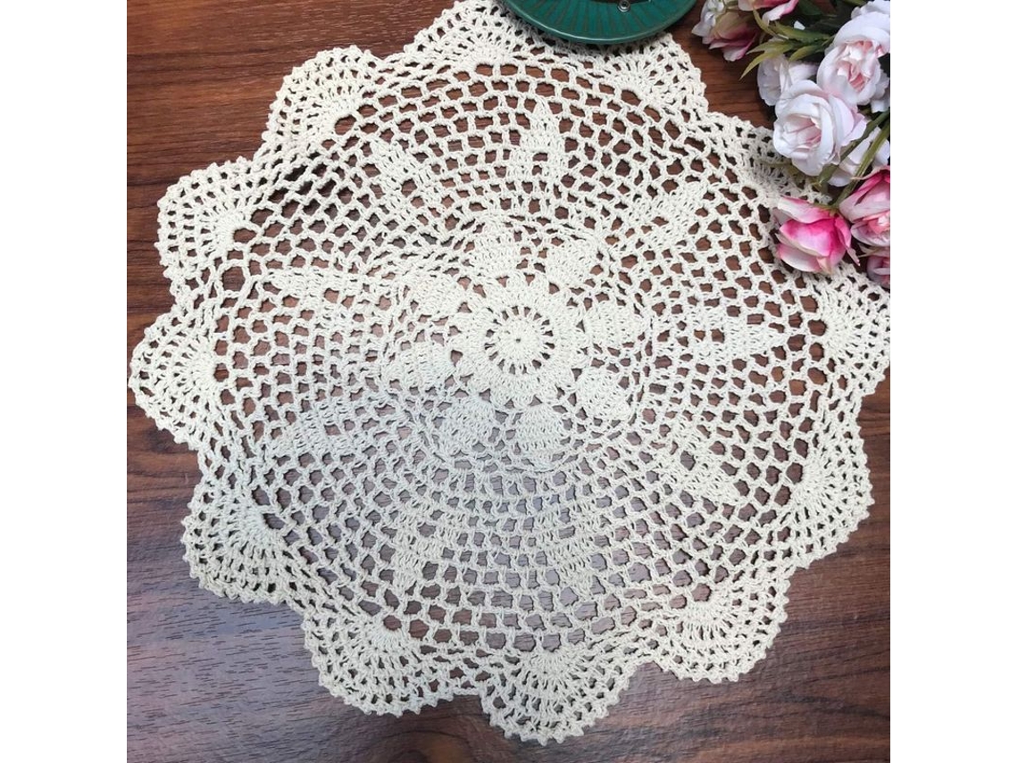 2026 mantel Redondo de Encaje a Crochet de Algodón Puro, Bege, 40 Cm para Mesa Y Decoración Hogar