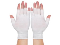 4 Pares Luvas Sem Dedos Brancas em Algodão, Hidratantes, para Tratamento Das Mãos Ao Dormir.
