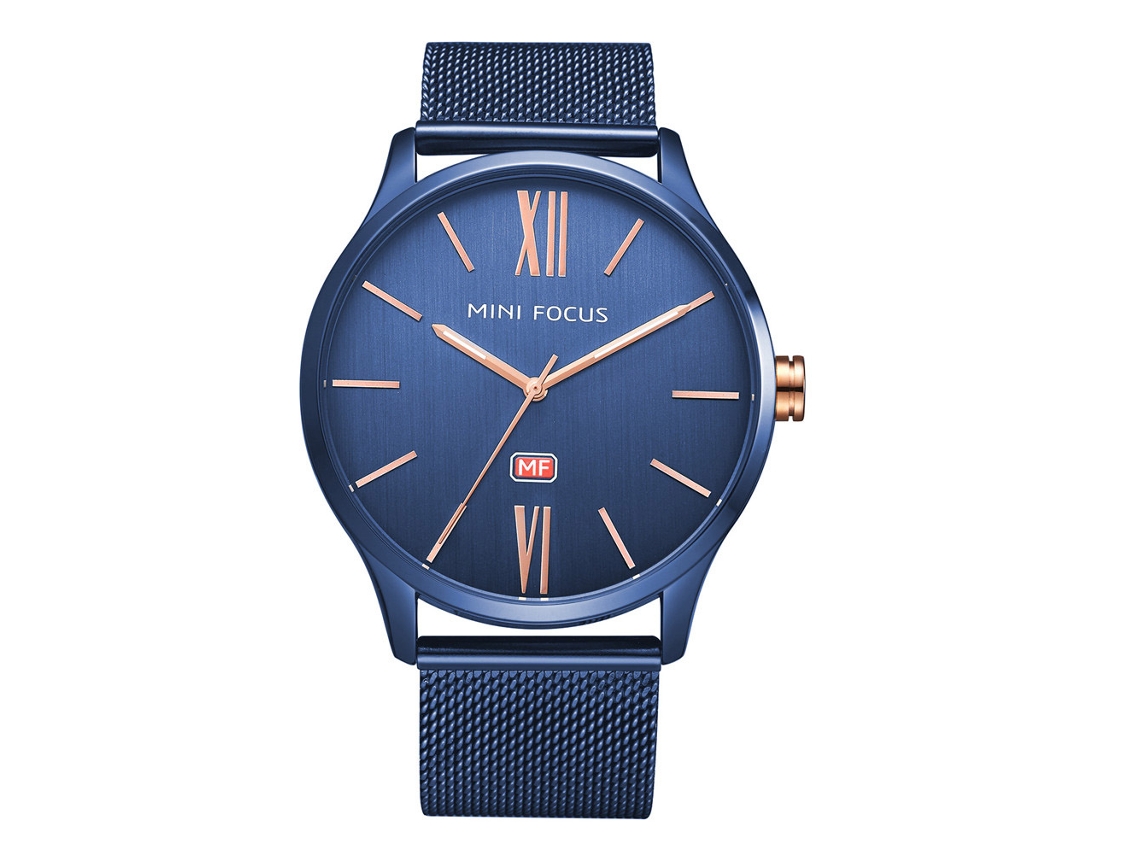 Reloj De Pulsera Analógico De Cuarzo Para Hombre Con Correa Estencil Resistente Al Agua Mini Focus Azul