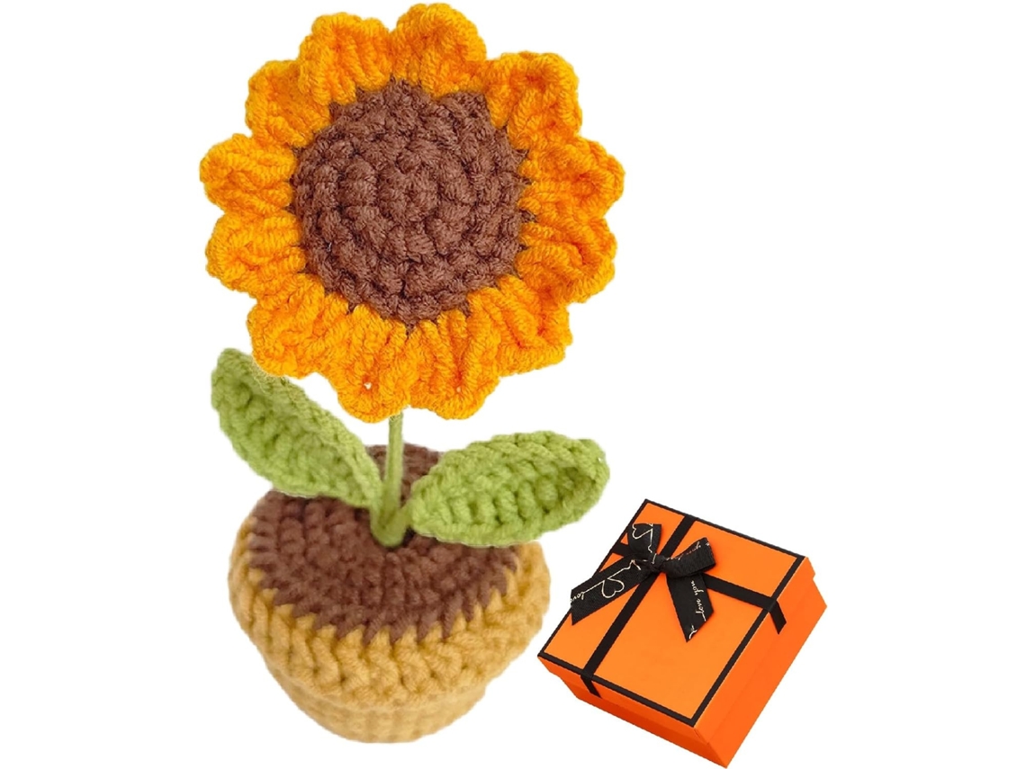 Girassóis em Vaso de Tricô, Pequenas Flores Artificiais em Vaso Feito À Mão, para Decoração de Casa, Escritório, Mesa e Carro. AQUAFORGE