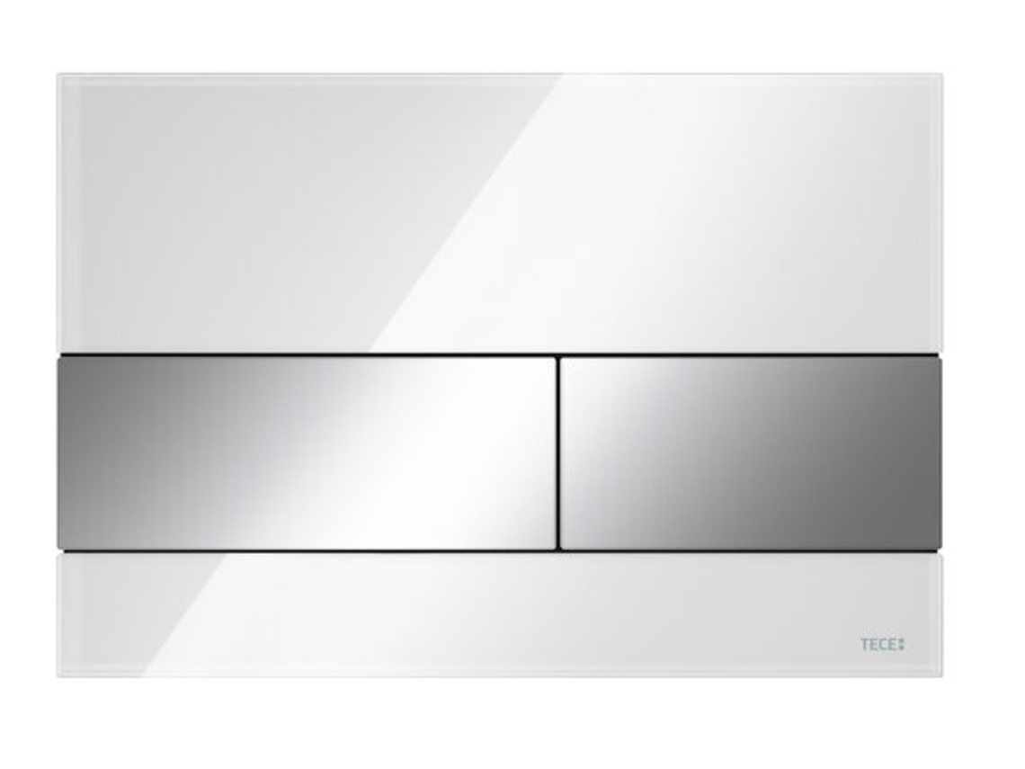 Tecesquare Placa de Descarga de Wc em Vidro para Tecnologia de Descarga Dupla 92408 Cor: Branco Vidro Botões Cromados Brilhantes
