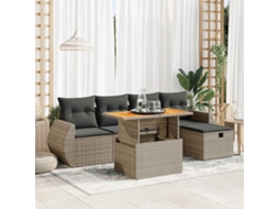 Vidaxl 6 Pcs Conjunto Sofás Jardim Com Almofadões Pe/acácia Cinzento