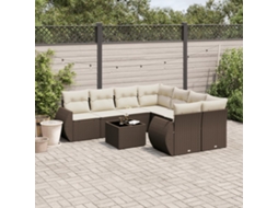Vidaxl 9 Pcs Conjunto Sofás P/ Jardim C/ Almofadões Vime Pe Castanho