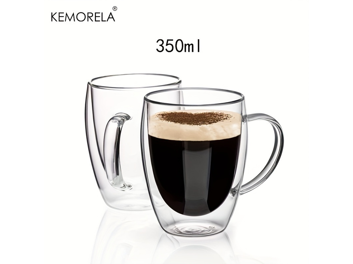 Canecas de Café de Vidro Isolante de Parede Dupla com Alças, 350 Ml, Transparentes MDUG (2 Unidades)