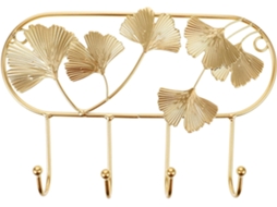 Cabide Parede Vintage Ferro Dourado 4 Ganchos Formato Folha Ginkgo Resistente Chaves Roupas Acessórios Ideal GOKOCO