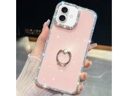 Capa Para Iphone 17 Com Glitter De Strass E Suporte De Anel, Resistente A Impactos.