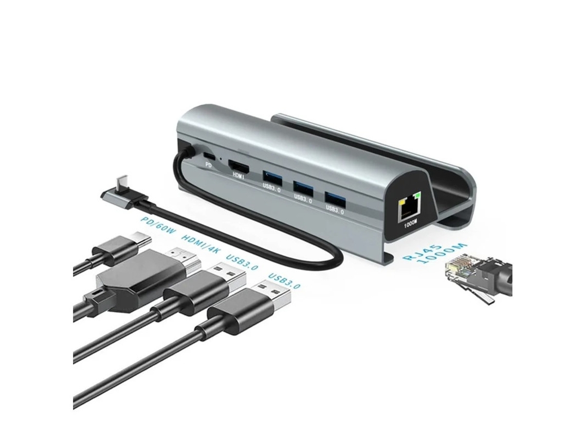 Docking Station para Legion Go/Steam Deck/ROG Ally Base Legion Go 6 em 1 com HDMI 2.0 4K 60Hz 1000Mbps Ethernet 3 X USB A Yizhood