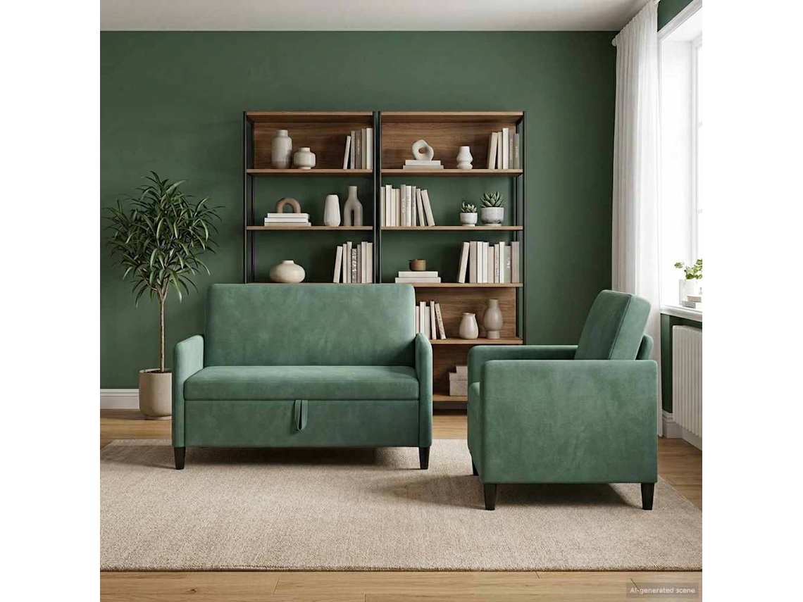 Vidaxl Conjunto De Sofá Com Armazenamento 2 Unid. Verde Do Mar