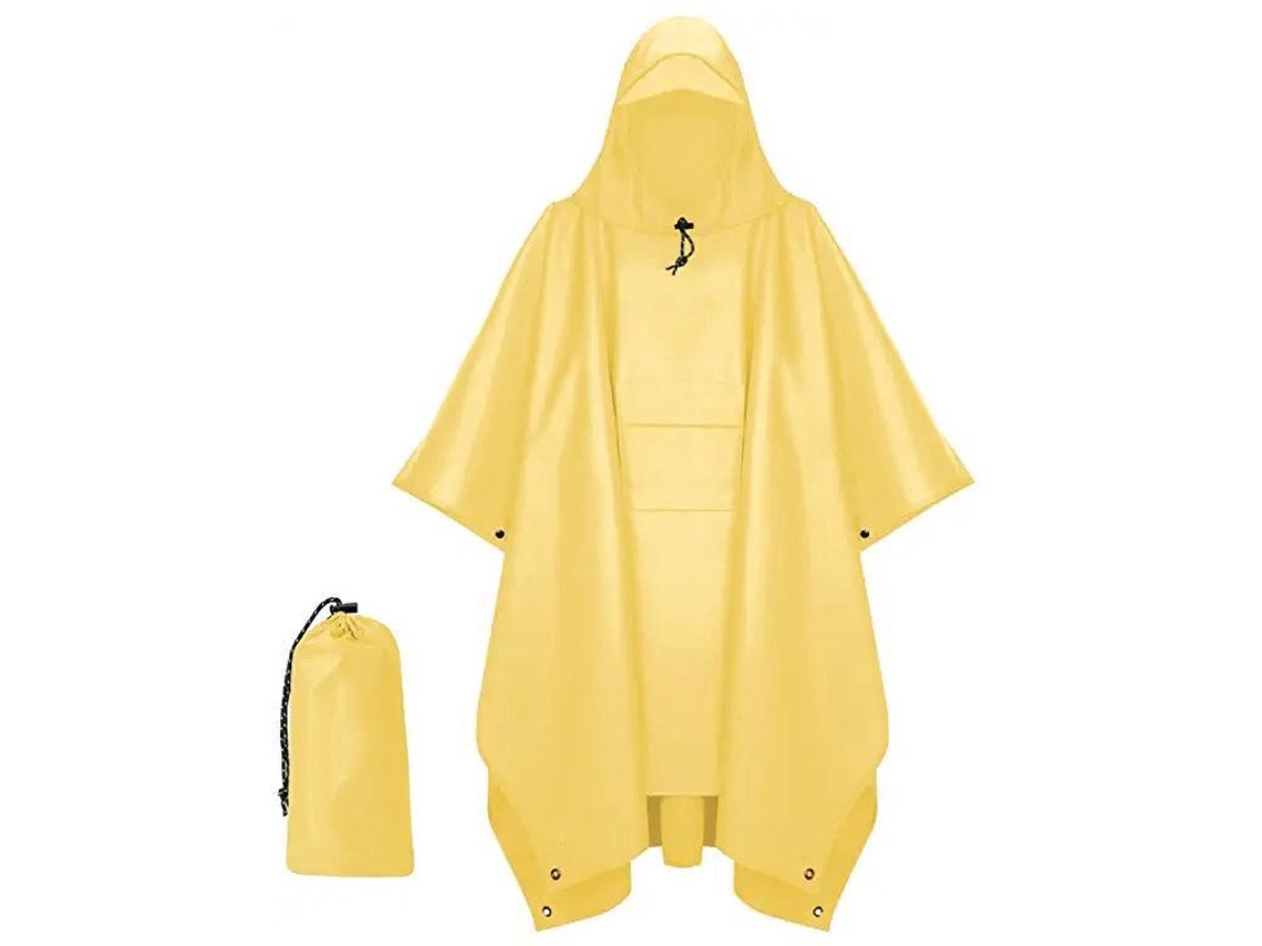 Poncho, 210x140cm Poncho De Chuva Impermeável, Reutilizável, Com Capuz, Bolso No Peito E Bolsa Organizadora, Para Viagens E Camping, Amarelo