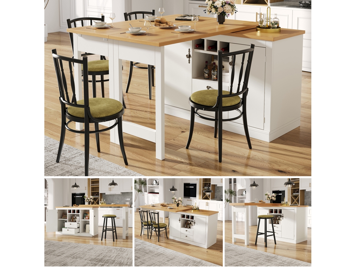 Mesa De Bar Extensível Giratória 360° 120-180cm Branca Armazenamento