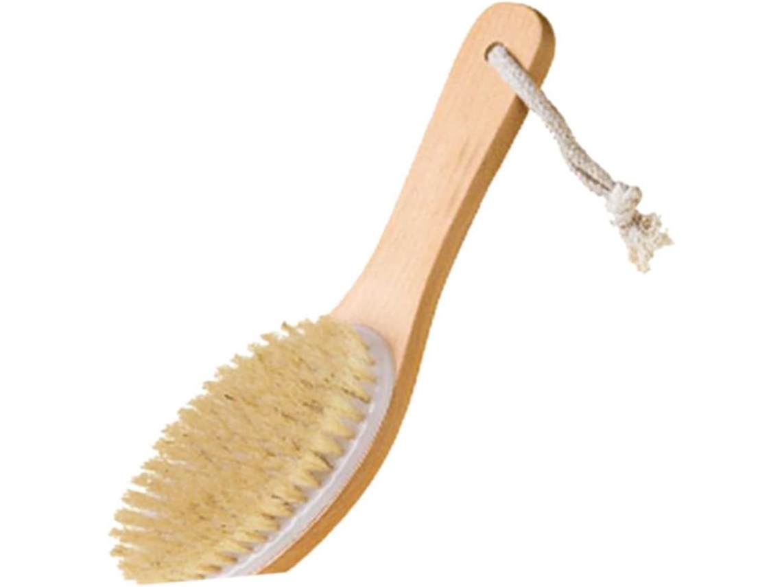 Escova De Banho Wooneky Com Fio E Cerdas Madeira Natural Para Esfoliação Massagem Corporal Cabo Curvo Estimula A