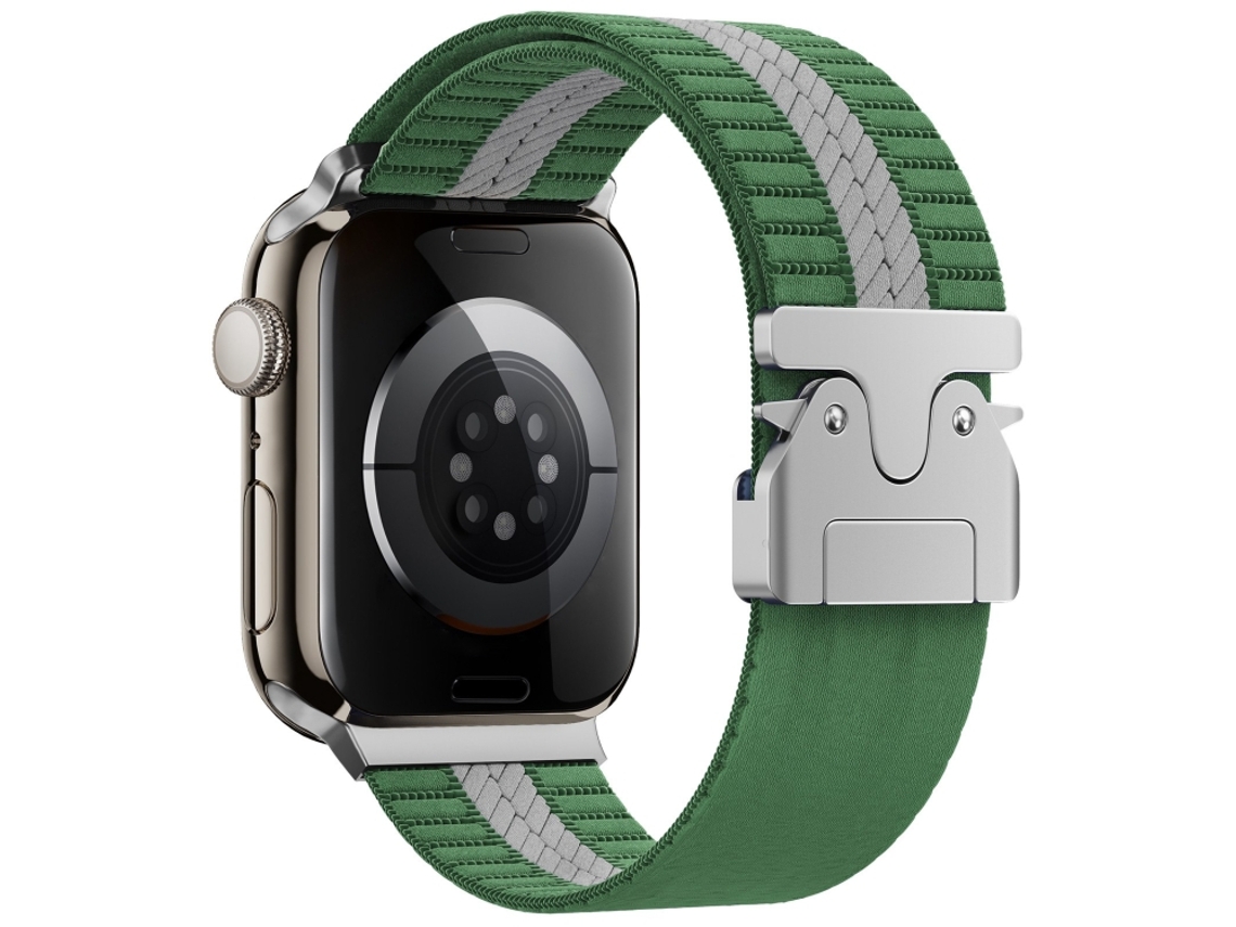 Bracelete para Apple Watch 46/49/45/44mm Nylon Trançado com Fecho de Paraquedas Verde e Branca XIAOMOYU