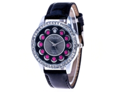 Reloj De Cuarzo Con Correa De Cuero Pu Moda Para Mujer Dial Redondo Negro