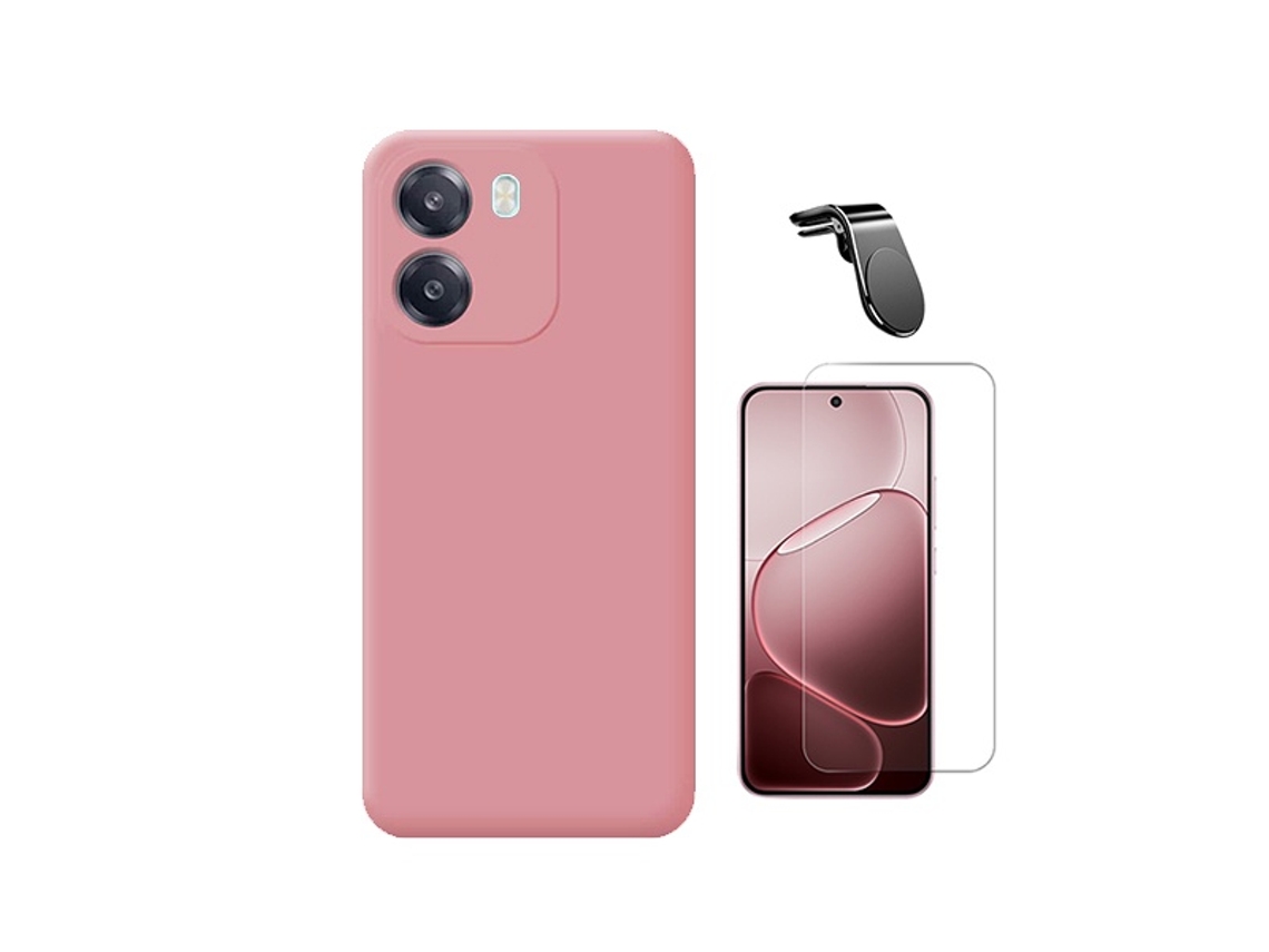 Kit Vidro Clearglass Capa Silicone Líquido Suporte L Phonecare Para Oppo A6 - Rosa