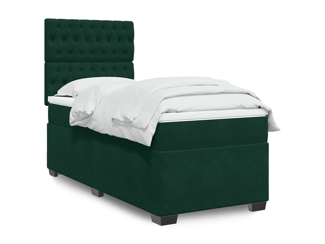 Vidaxl Cama Com Molas/colchão 90x200 Cm Veludo Verde-escuro