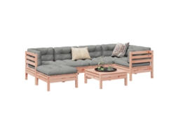 7 unidades Conj. Sofás Jardim C/ Almofadões Madeira Abeto De Douglas Dkd Home Decor