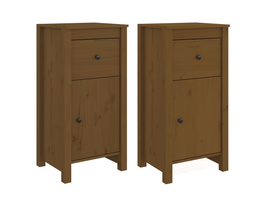 Conjunto de 2 Aparadores Pinho Maciço Castanho Mel MAISON EXCLUSIVE (40x35x80 cm)