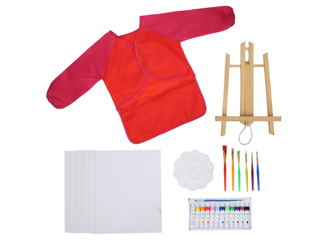 Mali conjunto de Tinta Acrílica Diy para Crianças com Pincéis Avental e Quadro de Madeira