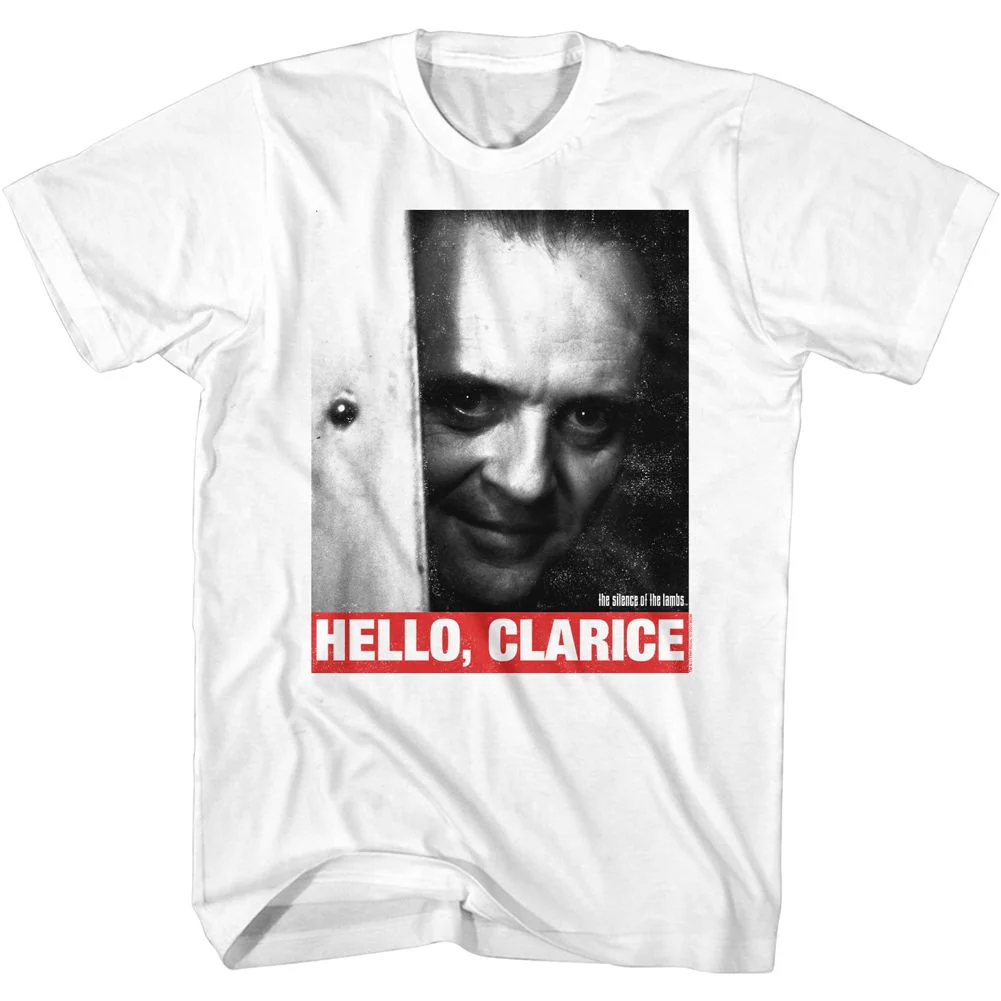 Unisex Adult T-shirt Rockinstone Silence Of The Lambs Movie Hello Quote White Sizexl