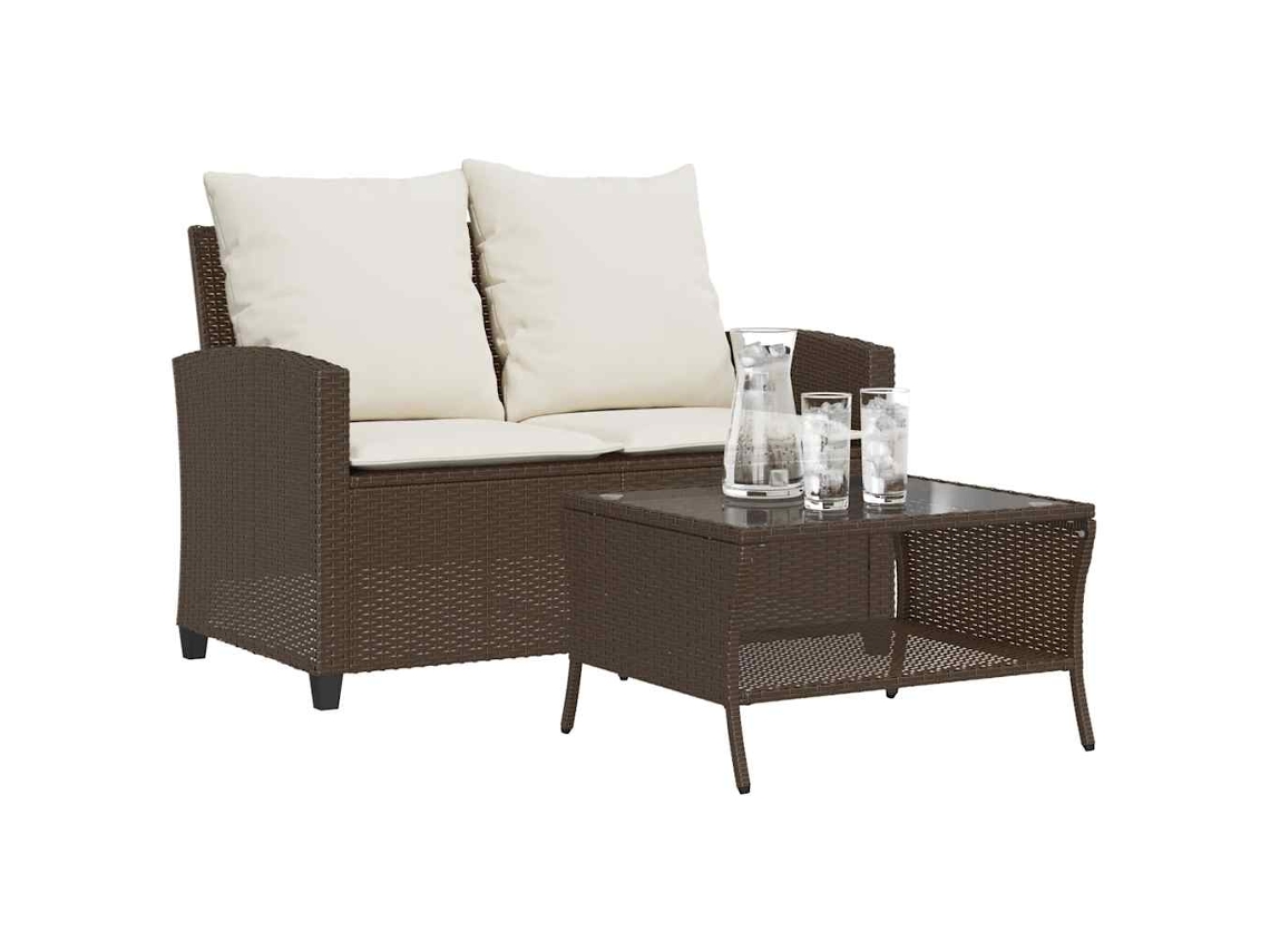 Vidaxl Sofá De Jardim 2 Lugares Com Almofadões Vime Pe Castanho