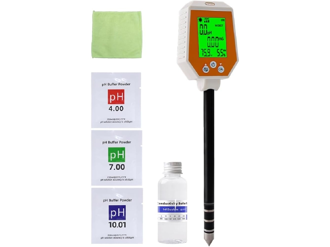 Analisador De Solo 6em 1 Para Plantas Jardim Ph, Umidade, Luz E Fertilidade Ideal Testes Gramados Áreas