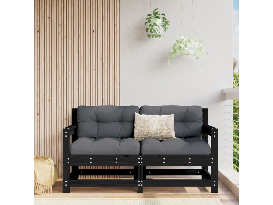 Vidaxl Sofás De Canto Para Jardim 2 Pcs Madeira De Pinho Maciça Preto