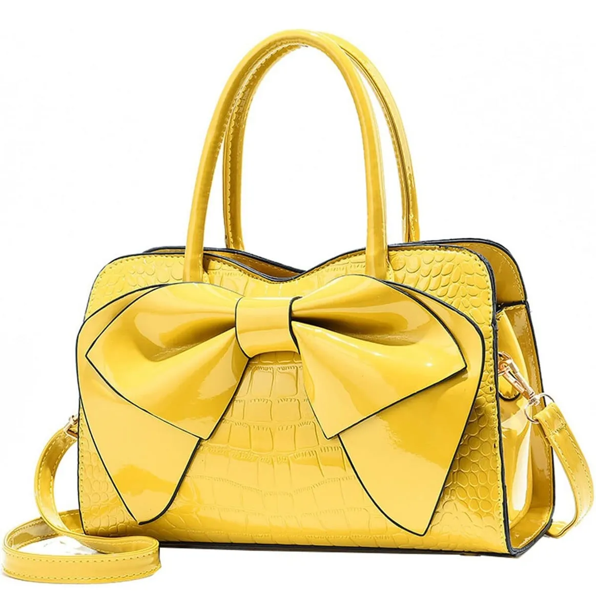 Bolsa Feminina De Couro Envernizado Brilhante Com Laçovayotoy