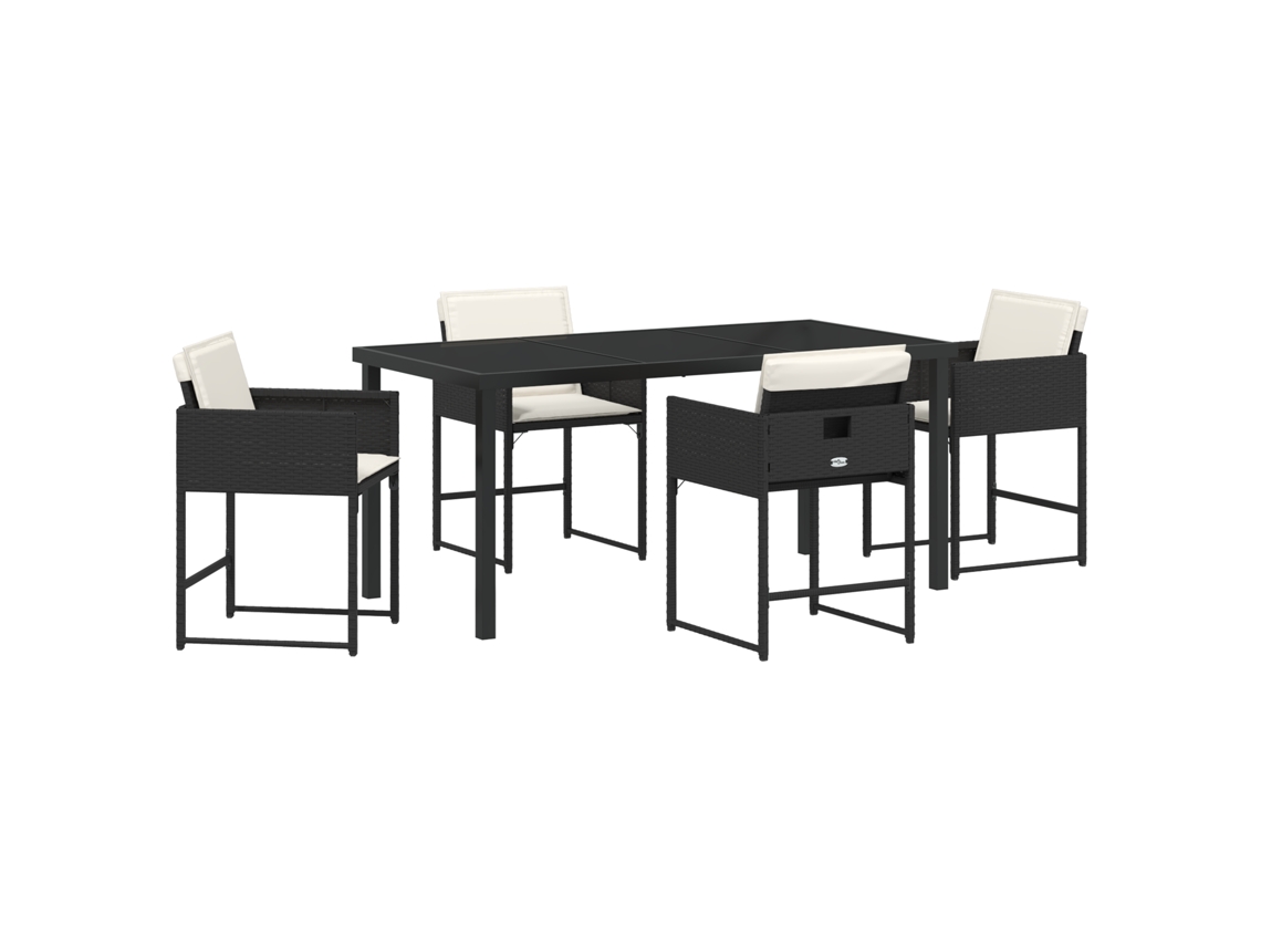 Conjunto 5 De Jantar De Jardim De Vidaxl Com Almofadas Preto Vime Pe