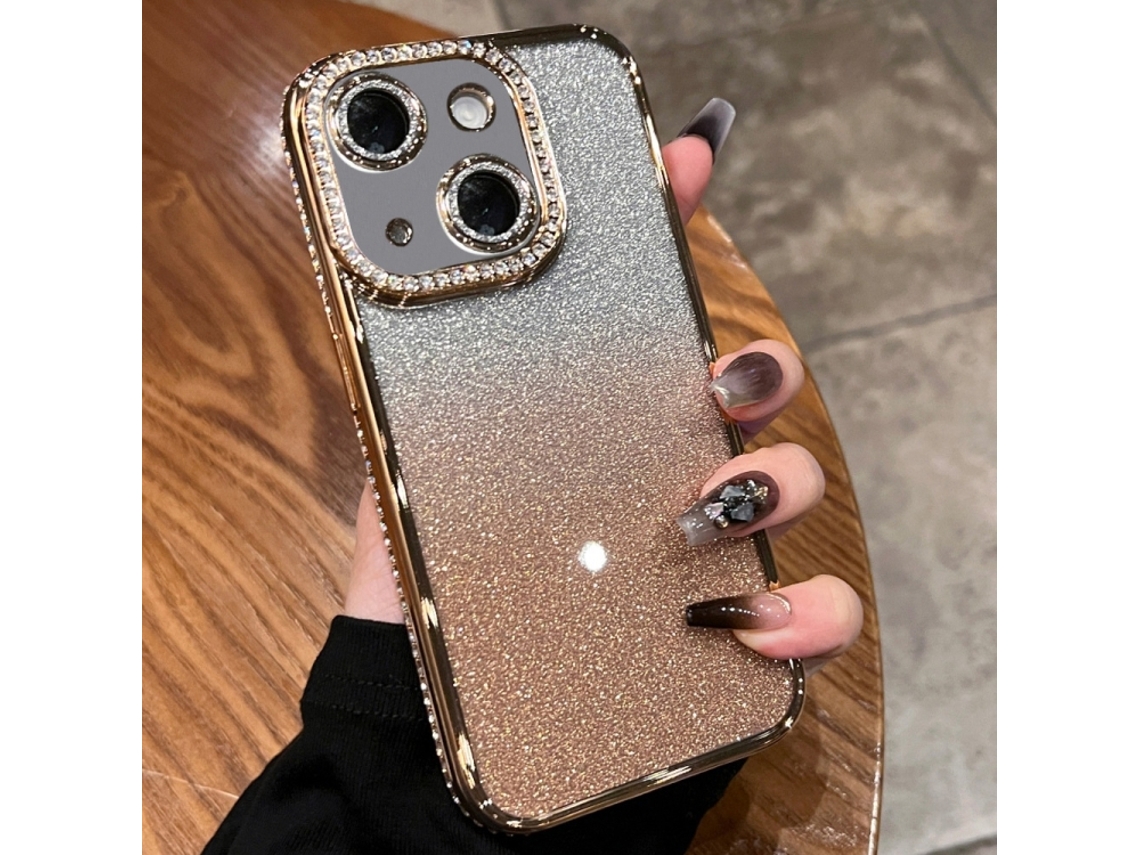 Capa De Tpu Para Iphone 14 Plus - Glitter Degradê De Diamante