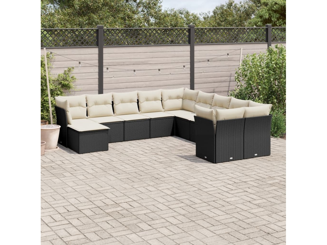 Vidaxl 11 Pcs Conjunto Sofás de Jardim C/ Almofadões Vime Pe Preto