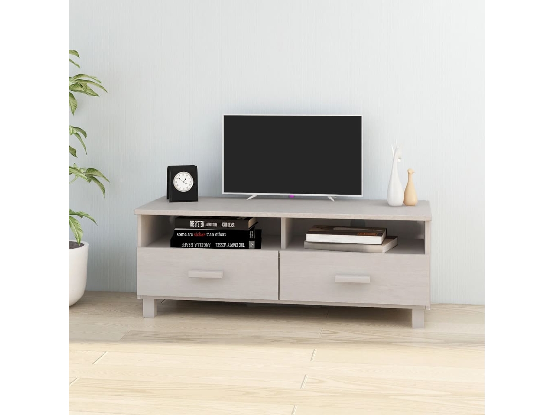 Vidaxl Móvel De Tv Hamar 106x40x40 Cm Pinho Maciço Branco