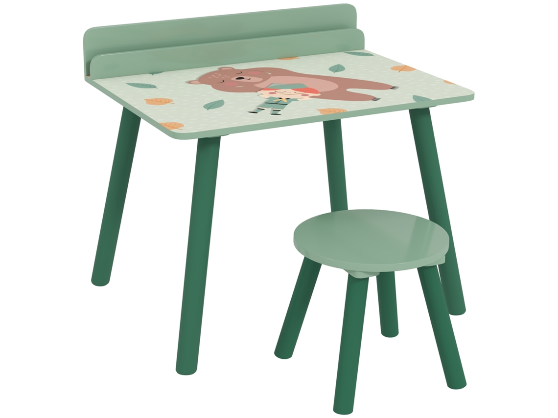 Mesa e Cadeira para Crianças com Prateleira para Livros Secretária para Crianças Acima de 3 Anos Verde Ge