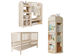 Kit Cama Guarda roupa Estante Madeira Natural Móveis VOLTEDGE
