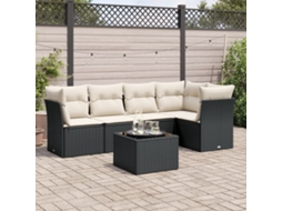 Vidaxl 6 Pcs Conjunto Sofás de Jardim C/ Almofadões Vime Pe Preto
