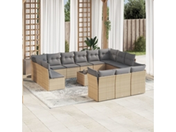 Vidaxl 14 Pcs Conjunto De Sofás P/ Jardim Com Almofadões Vime Pe Bege