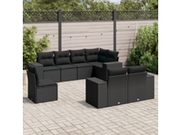 Vidaxl 8 Pcs Conjunto Sofás De Jardim Com Almofadões Vime Pe Preto