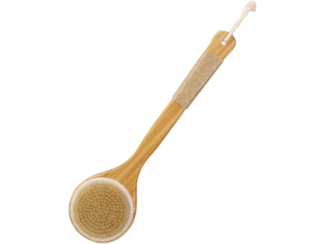 Escova De Costas Esfoliante Macia Bambu Packove Com Cabo Longo E Corda Juta Para Pendurar, Ideal Para Limpeza Corporal